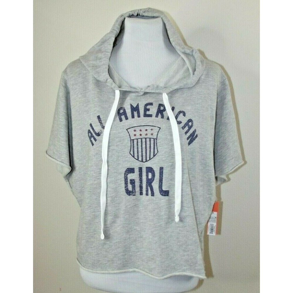 COLSIE All American Girl HOODED CROP SWEATSHIRT - Size SMALL - Gray Hoodie NWT